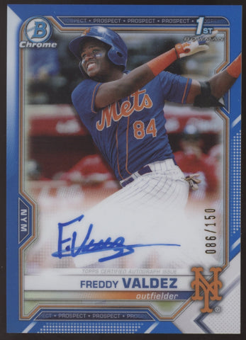 2021 Bowman Chrome Freddy Valdez True Blue Refractor RC Auto 86/150