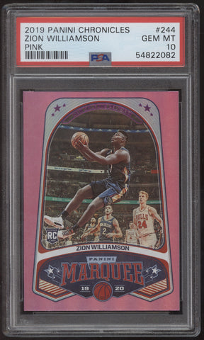 2018-19 Panini Chronicles Marquee #244 Zion Williamson Pink RC PSA 10